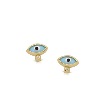Navette Evil Eye Tiny Stud Earrings with 1 diamond