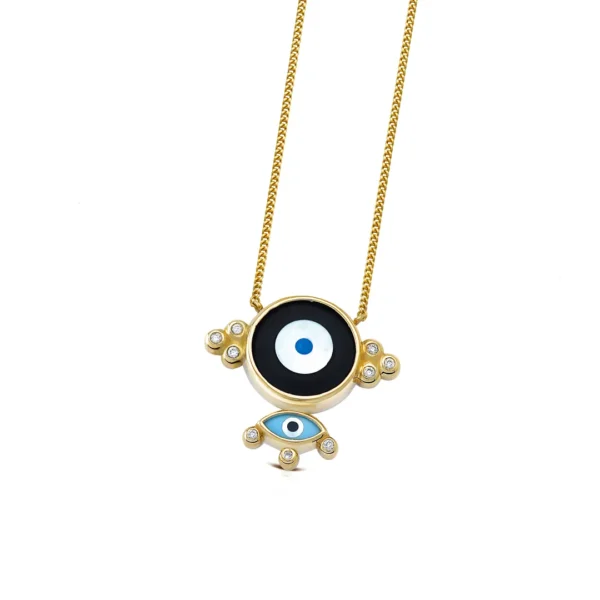 Black and Turquoise Talisman Necklace with Diamonds