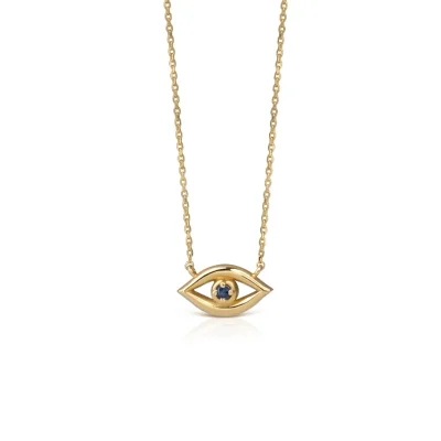 Tiny Evil Eye Necklace with Blue Sapphire