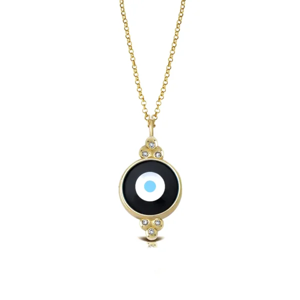 Greek Evil Eye Necklace in Round Shape and 6 Diamonds