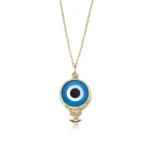 Greek Evil Eye Necklace in Round Shape and 4 Diamonds