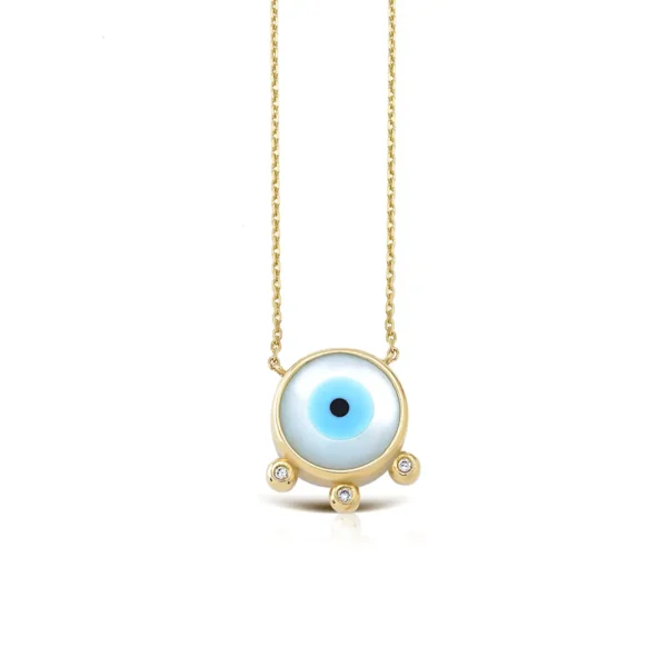 Greek Evil Eye Necklace in Round Shape and 3 Diamonds