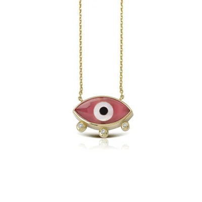 Greek Evil Eye Necklace with 3 Diamonds