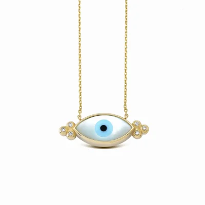 Greek Evil Eye Necklace with 6 Diamonds