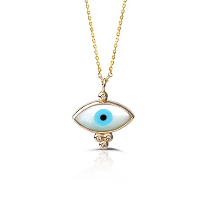 Greek Evil Eye Necklace with 4 Diamonds