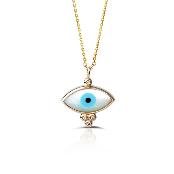 Greek Evil Eye Necklace with 4 Diamonds