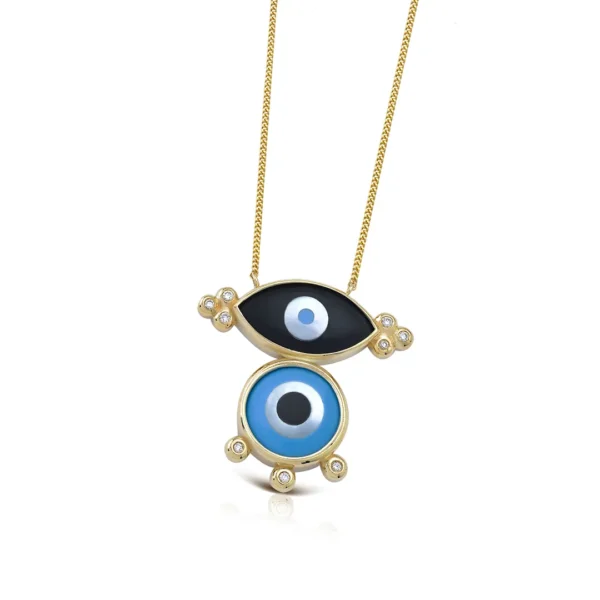 Black and Blue Talisman Necklace with Diamonds