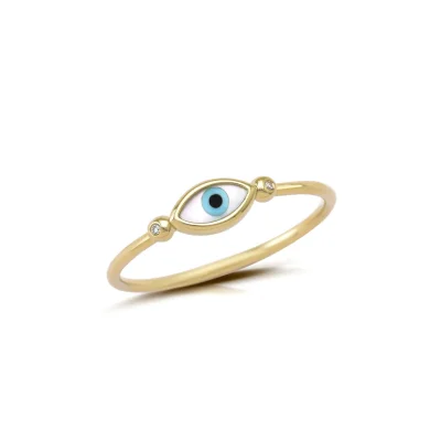 Greek Evil Eye Ring with 2 Gold Dots and Diamonds