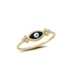 Greek Evil Eye Ring with 6 Gold Dots and Diamonds