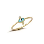 Tiny Greek Evil Eye Ring with 2 Gold Dots and Diamonds