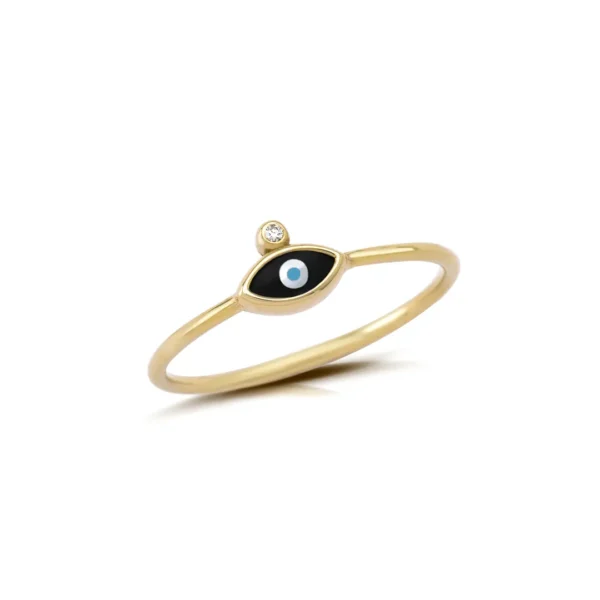 Tiny Greek Evil Eye Ring with a Gold Dot and a Diamond