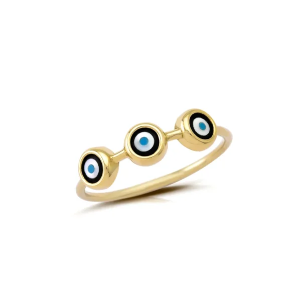 14K Gold Ring with three round eyes