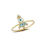 14K Gold Talisman Ring with eyes and Diamonds