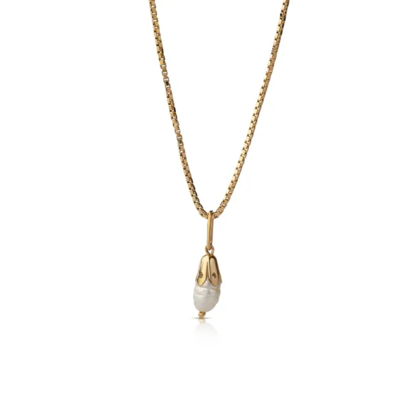 14K Gold Single Drop Shape Pearl Necklace