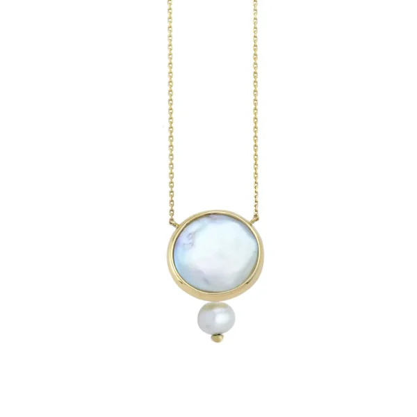 Round Pearl and tiny Pearl Necklace in 14K Gold