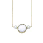 14K Gold Necklace with Round Pearl and two tiny Pearls