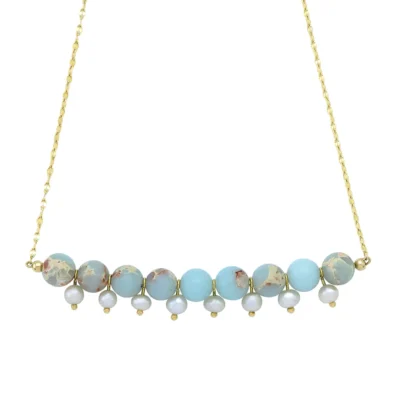 Statement Necklace with Turquoise and pearls in 14K Gold
