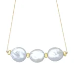 Statement Necklace withThree Round Pearls and gold elements