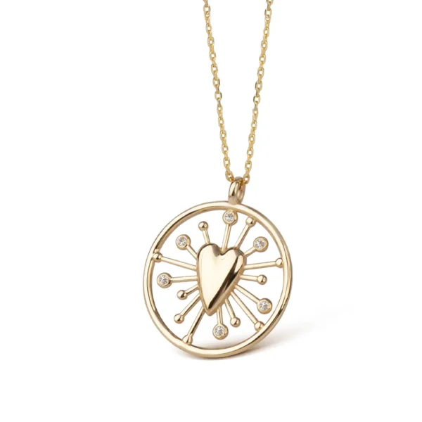 14K Gold Valentine Talisman Heart Necklace with diamonds
