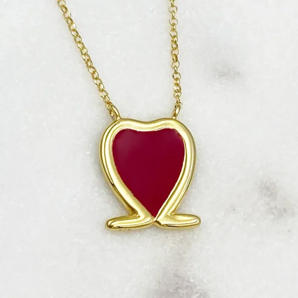 Burgundy "Agapo" Big Heart Pendant in Gold plated Silver with chain