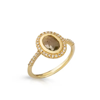 18K Gold Oval Rosecut Diamond Ring