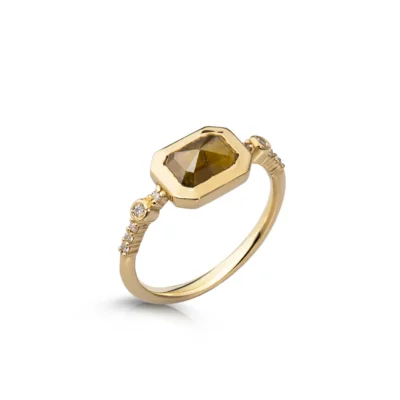 18K Gold Rectangular Rosecut Diamond Ring