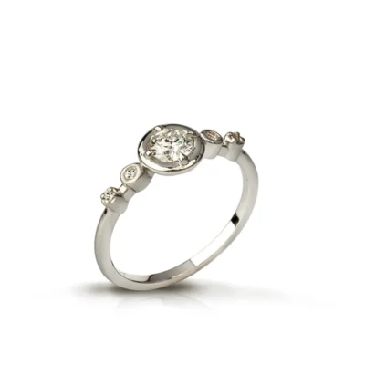 18K White Gold Diamond Ring with 4 tiny diamonds
