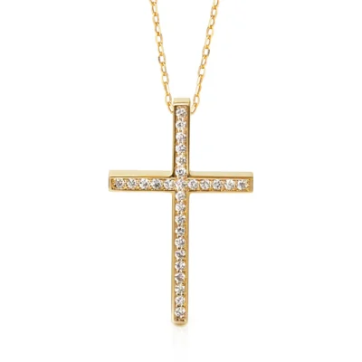 Thin Diamond Gold Cross Pendant