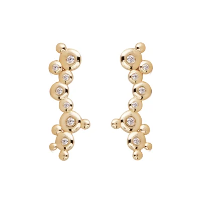 14K Gold Long Earrings with 7 "Bubble" Diamonds