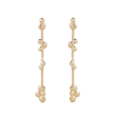 14K Gold Long line Earrings with 11 "Bubble" Diamonds