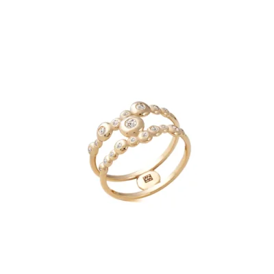 14K Gold Double Band Ring with "bubble" Diamonds