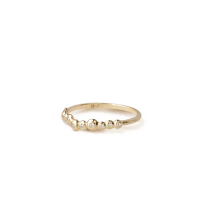 14K Gold  irregular "Bubble" Diamonds Band Ring for the pinky finger