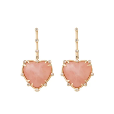 Heart Shaped Morganite 14K Gold hanging Earrings with Diamonds