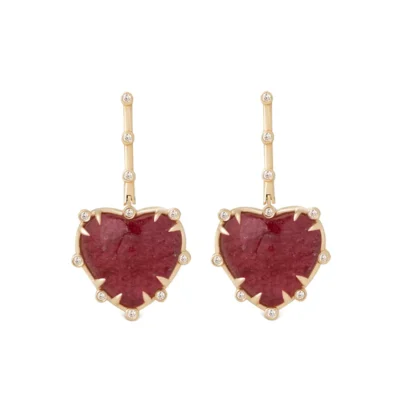 Heart Shaped Strawberry 14K Gold hanging Earrings with Diamonds