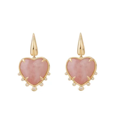 Heart Shaped Morganite 14K Gold Earrings with 7 Diamonds
