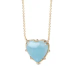 Big Heart Shaped Aquamarine 14K Gold Necklace with 8 Diamonds