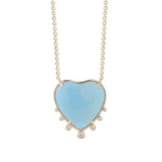 Big Heart Shaped Aquamarine 14K Gold Necklace with 7 Diamonds