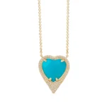 Diamond surrounded Heart Shaped Turquoise 14K Gold Necklace