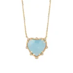Small Heart Shaped Aquamarine 14K Gold Necklace with 8 Diamonds