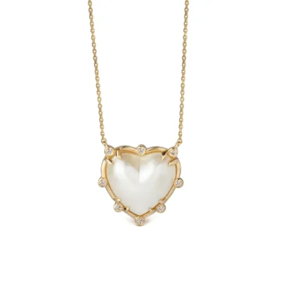 Small Heart Shaped Fresh Water Pearl 14K Gold Necklace with 8 Diamonds