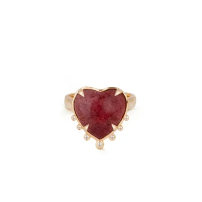 14K Gold Strawberry Heart Ring with Diamonds