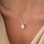 Tiny Squared Diamond Gold Cross Pendant